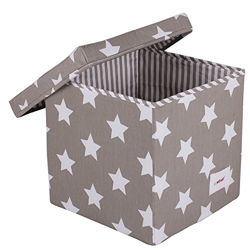 Minene Cube Storage Box with Stars (Grey/ White)