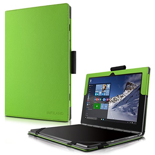 Lenovo Yoga Book Hülle Case, Infiland Slim Fit Folio PU-lederne dünne Kunstleder Schutzhülle Cover Tasche für Lenovo Yoga Book 25,65cm (10,1 Zoll Full HD) 2-in-1 Tablet PC(mit Auto Schlaf / Wach Funktion, Tablet und Tastatur sind nicht entgehaltet)(Grün)