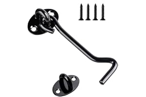 HIMTOP 1PCS Stainless Steel Cabin Hook and Hook and Eye Latch, 4 Inch shed Door Latch Heavy Duty, gate Latch for Wooden Gates，Window Brace Gate Door Catch Silent Holder (Black)