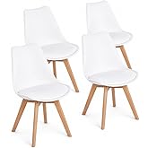 EGGREE Pack of 4 Dining Chairs Nordic Kitchen Chairs with Upholstered Seat and Solid Beech Wood Legs, White