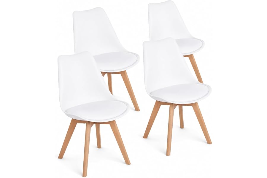 EGGREE Pack de 4 Sillas de Comedor Sillas Cocina Nórdico con Asiento Tapizado y Las piernas de Madera de Haya Maciza, Bl