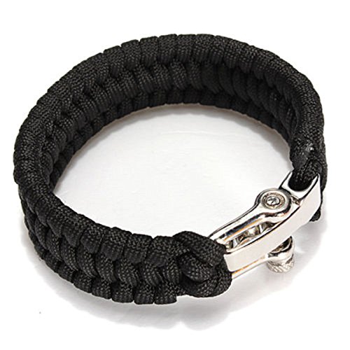 JIAHAO Cobra Paracord Survival Rope Bracelet Emergency Tool with Adjustable Stainless Steel D Shackle Camping, Hiking, Outdoors, Utility, Emergency, Survival(Black）