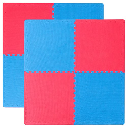Preisvergleich Produktbild eyepower 8 Bodenmatten je 63x63cm Sportmatte 20mm dicke Trainingsmatte inkl Umrandung erweiterbare Steckmatte Rot Blau