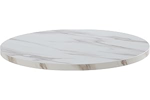 Oviala Plateau de Table Rond en mélaminé 60 cm marbre Blanc