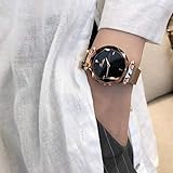 GRCSGL Damenuhr Authentic Fashion Atmosphere Stern Diamant Damenuhr Uhr, Gold    Schwarz Gold Uhr mit Sternen