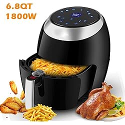 Hopekings Friteuse Électrique Sans Huile 6,5L,1800W avec Écran Tactile Numérique LCD, Friteuse à Air 7 Programmes Prédéfinis, Minuteur et Température Réglable, Noir
