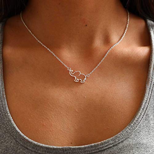 Simsly Mode Éléphant Pendentif Collier pour Femmes ou Filles Simple Collier Or Bijoux En Argent pour Grand Cadeau (Argent)