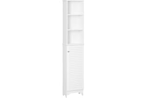 HOMCOM Armario Alto de Baño con 1 Puerta 3 Estantes Abiertos y Balda Interior Ajustable Mueble Auxiliar de Almacenaje para Salón Aseo Dormitorio 34x20x165 cm Blanco