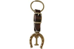 JA Horse Llavero de piel, cobre, herradura, caballo, jinete, letra A-Z, fabricado en Europa