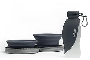 COLAPZ Collapsible Dog Bowls and Portable Water Bottle Travel Set - Foldable Bowl with Food and Water Dispenser - Grey