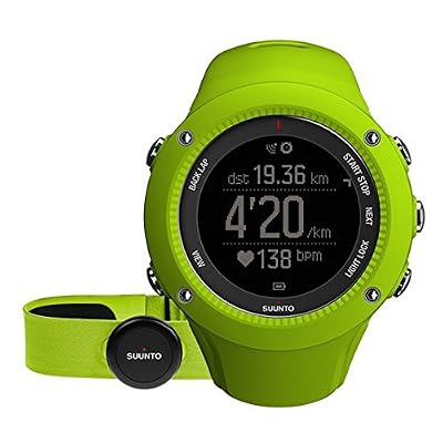 Suunto, AMBIT3 RUN HR, Montre GPS unisexe pour la course à pied, 15h d’autonomie, Cardiofréquencemètre + ceinture de poitrine, Étanchéité jusqu’à 50 m, Citron vert, SS021261000