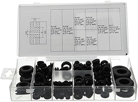 ShenTan New180pcs Black Rubber Washer Seals Grommets Assortment Set Open Blanking Hole Wiring Cable Gasket Kit with Box