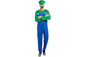 COXNSXX Klempner Brüder Kostüm, Cosplay Kostüm mit Hut und Schnurrbart, geeignet für Cosplay Karneval und Mottopartys