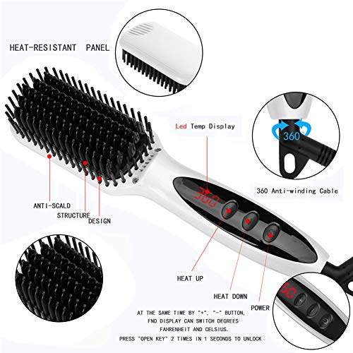 Ionic Hair Straightener Brush Ceramic Straightener Comb PTC Fast Heat Up Wte To Dry Digital Display