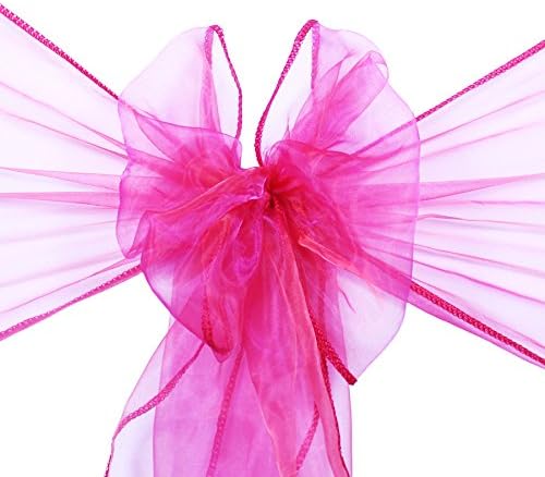 50pcs Chair Cover Base Organza Sash, Organza Sashes, Organza Bow For All types of Weddings, Christmas, Xmas, Party's, Birthdays, Decoration (Cerise Pink)