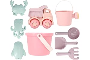 Monnëka Juego de juguetes de playa Gloss | Juego de arena infantil de 9 piezas, incluyendo cubito, pala, rastrillo, colador, regadera y camión | Seguridad y diversión perfecta para niños pequeños
