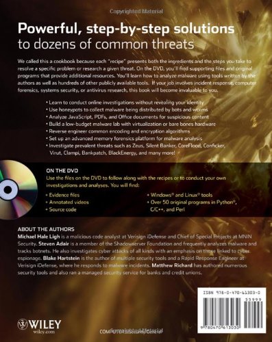 Book's Cover of Malware Analyst′s Cookbook and DVD: Tools and Techniques for Fighting Malicious Code