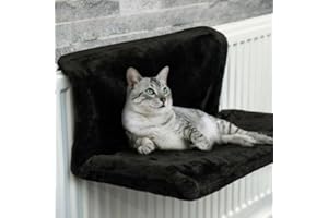 Aggloz | Warm & Cosy Pet Radiator Bed, Fleece Cat Hammock With Washable Cover, Hanging Radiator Bed, Easy to Install (BLACK)