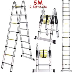 Meditool Échelle Télescopique Portable et Pliante 5M (2,5M + 2,5M), Échelle Escamotable En Aluminium 16 Echelons, 150 kg