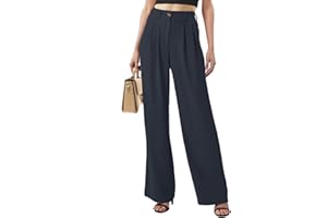 CheChury Mujer Pantalones Cintura Alta Casual Pantalon Pierna Ancha Trabajo Pantalones Sólido Cintura Elástica Pantalon Piernas Rectas Largos Pantalones con Bolsillos Oficina Mujer Pantalón de Vestir