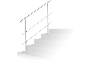 Daromigo Pasamanos de acero inoxidable, Soporte Barandilla para exteriores, barandilla para escaleras interior y exterior, barandilla con o sin travesaños, balcones (100 cm, 2 travesaños)