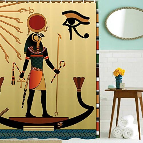 Little Thing Bathroom Shower Curtain, 3D Digital Painting Picture Egyptian Sun Gods Polyester Bath Curtain Fabric for Bathroom Decoration Including 12 Hooks 180*180 cm