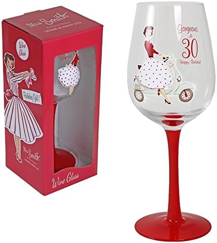 Glamourous "Gorgeous at 30!" Happy Birthday Red Wine Glass with Vintage Artwork in Presentation Box