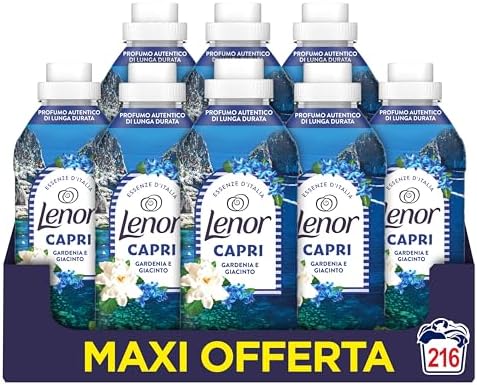 Lenor Ammorbidente Lavatrice Concentrato Essenze dâItalia, 216 Lavaggi (8x27), Capri, Note Di Gardenia e Giacinto, Profumo autentico di lunga durata