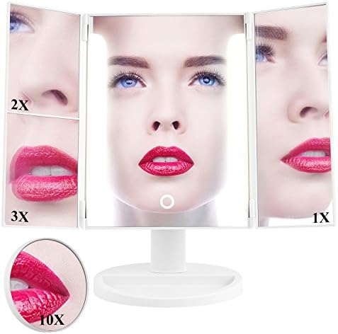 HAIRBY Vanity Mirror with Lights, Makeup Beauty Mirror with 36 LED Lights, 1X/2X/3X/10X Magnification Cosmetic Mirrors, 180° Adjustable Tabletop Mirrors, USB Charging