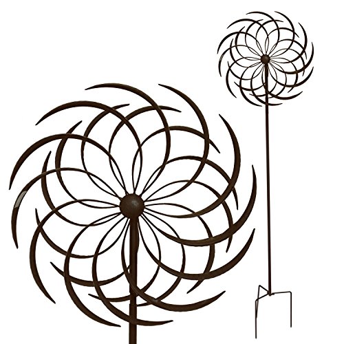 Doppel Windrad mit Standstab inkl. Erdspieß Antikbraun H208cm Metall Windmühle Windspiel Gartendekoration