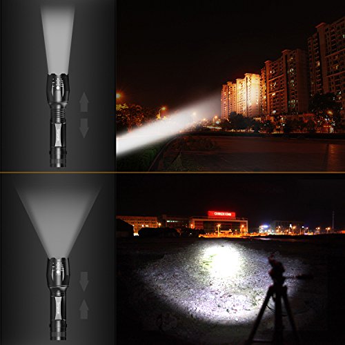 Taschenlampe LED Flashlight, Simpeak Tragbare taktische T6 LED Handheld-Taschenlampe Rotierende Fokus-Fackel, 5 Beleuchtungs-Modi, Zoomable, Wasserdicht, Schwarz - 8