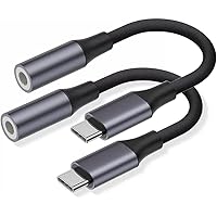 USB C till 3,5 mm jackadapter (2 stycken), USB typ C till hörlurar, adapter aux aux audio hörlursuttag adapter kompatibel med