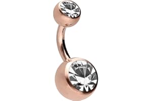 PIERCINGLINE Bauchnabelpiercing aus Chirurgenstahl mit 2 Kristallen - Bananabell Piercing in stylischen Farben und 4 Größen