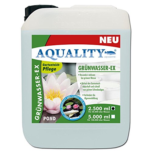 AQUALITY Grünwasser-EX POND 2.500 ml (GRATIS Lieferung innerhalb Deutschlands - Besonders wirksam bei grünem Wasser - Befreit den Gartenteich dauerhaft und schnell von grünen Schwebealgen und verhindert die Algenneubildung im Gartenteich)