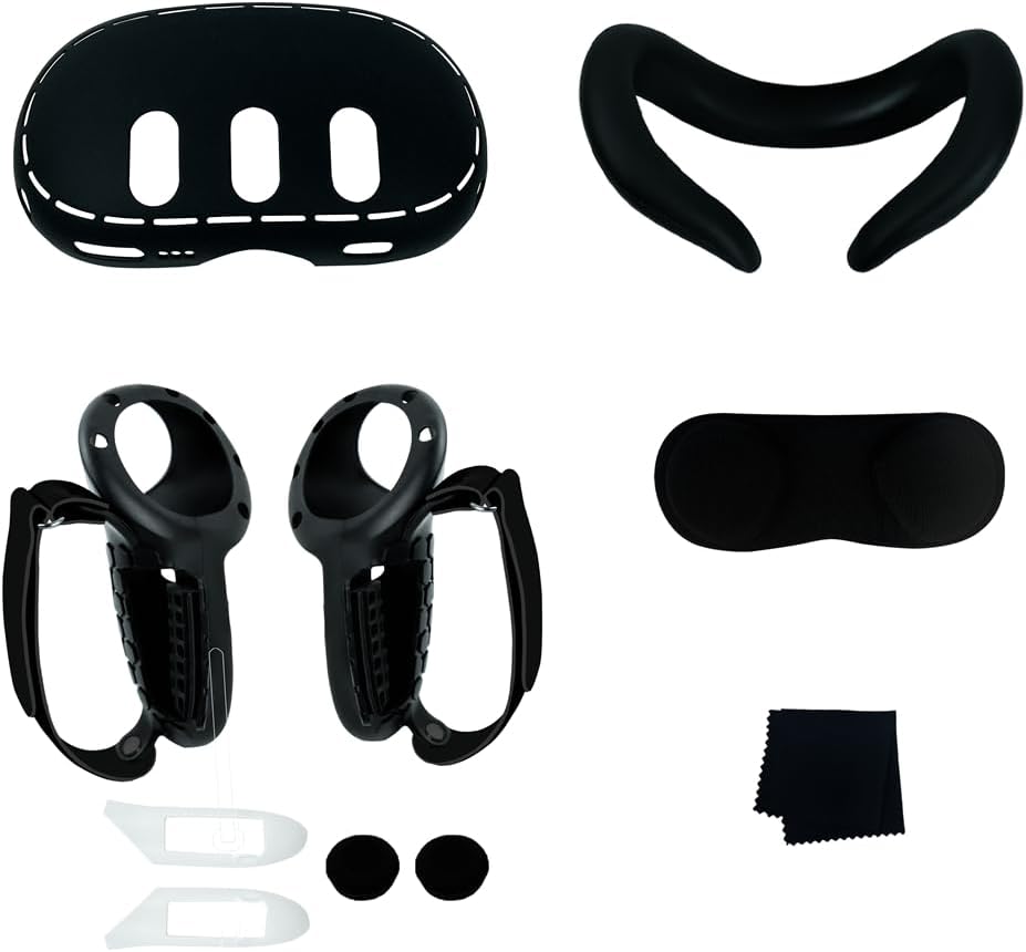 BeisDirect Accesorios de cubierta de silicona VR para Meta Quest 3, juego 10 en 1 de silicona VR, almohadilla de cubierta facial con tapa de lente, cubierta de agarre para controlador con apertura de