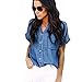 Produktbild TIFIY Frauen Sommer Lässige Weiche Jeanshemd Tops Blau Jean Knopf Kurzarm Kühlen Urlaub Bluse Jacke Kleidung