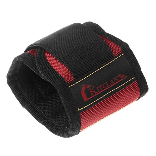 Magnetisches Armband, Kitclan Magnetarmband mit 5 starken Magneten, verstellbares Klettband zum Halten von Werkzeugen, Schrauben, Nägel, Schrauben, Bohren Bits und Kleinwerkzeuge usw. (1 Stück, Rot) - 9