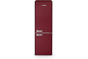 SCHNEIDER SCB300VWR, Réfrigérateur combiné vintage, 304L (211+93), Froid brassé, Dégivrage automatique, Pose libre, Pieds réglables, 3 clayettes verre, Rouge bordeaux