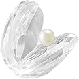 Artibetter Crystal Seashell Figurine Glass Reflective Sea Shell with an Artificial Pearl Wedding Anniversary Shell Gift Paperweight Collectible for Home Decor