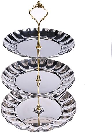 Fruit Plate Cake Stands Fruit Tray 3-Tier Stainless Steel Plates Fruits Cakes Desserts Candy Buffet Stands for Wedding & Home & Party (3-Tier Gold)