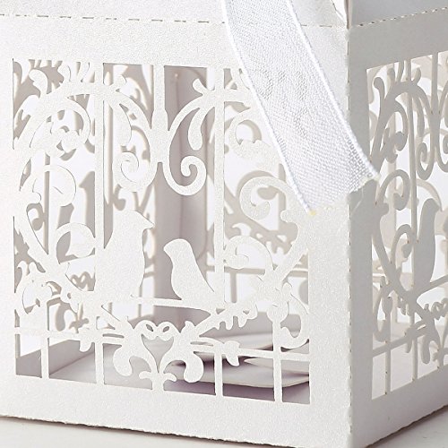 Musuntas 50Tlg.Vogelkäfig-Entwurf Hochzeit Taufe Gastgeschenk Geschenkbox Kartonage Schachtel Tischdeko Bonboniere Box Hochzeit Dekoration（ ivory weiß) - 4