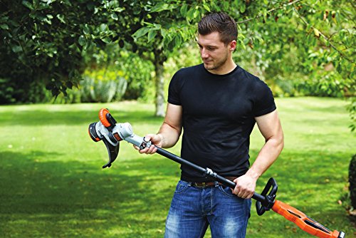 Black+Decker 18V 4.0Ah Akku-Rasentrimmer, Motorsense, Rasenkantenschneider mit Führungsrad, 30cm Schnittbreite, STC1840, schwarz orange - 10
