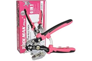 TOOLMAK PLUS Perforadora multifunción de cuero rosa, perforadora de agujeros para cinturón, muy fácil de obtener agujeros perfectos para cuero y cinturón, cartón