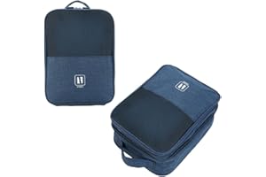 RUNFAR SHOP Sac à chaussures de voyage 3 compartiments étanche et anti-poussière pour chaussures de voyage, bleu, Sac à chaussures