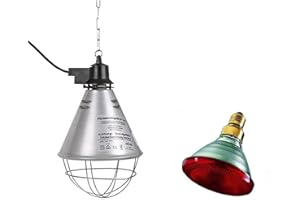 Montidistribuzione Kit Lampada a Raggi Infrarossi Riscaldante da 150 W + Riflettore Portalampada con Griglia di Protezione, Catena per Il Fissaggio e Cavo da 2.5m