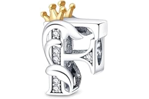 TINSLO Charme Pearl en forme de lettre de A à Z pour bracelet, En argent sterling 925, Compatible avec les bracelets et colliers Pandora, Compatible avec les bracelets européens pour femmes et filles PAC355
