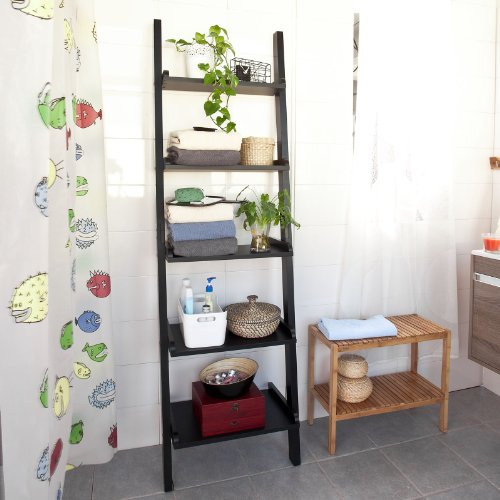 SoBuy® Modernes Leiterregal, Standregal, Bücherregal, Badregal, schwarz, Breit: 56cm,FRG17-SCH - 2