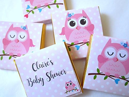 Personalised Chocolates Cute Owl, Pink , Baby Shower, Christening, Baptism, Birthday Favours 25 pcs