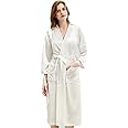 MDINC Women Bathrobe Waffle Weave Lightweight Kimono Spa Bathrobe for Lady, White, Suitable for 60-80kg - One Size