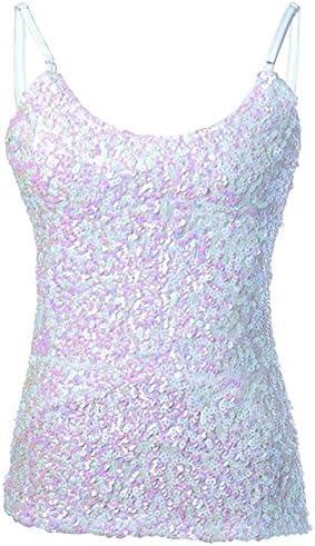 Livedeal Women Sexy Camisole Sequins Tank Tops White